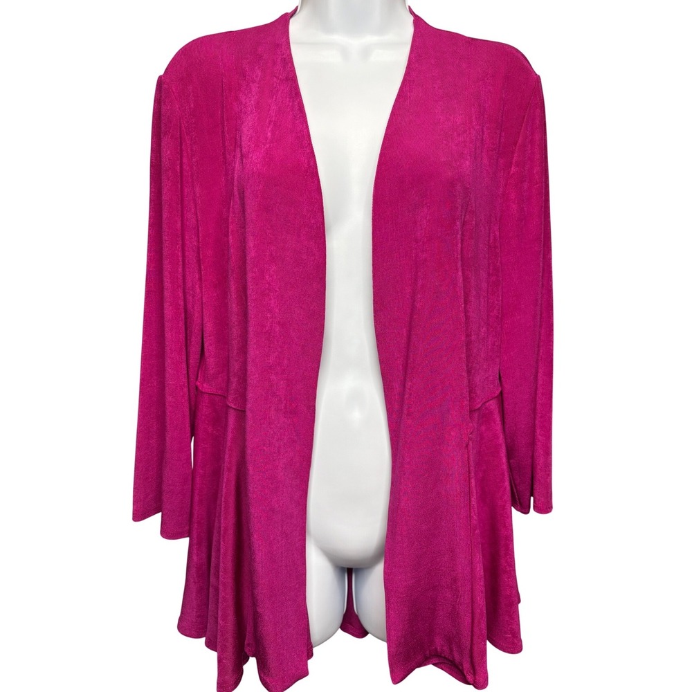 TRAVELERS BY CHICO'S Women Pink Slinky Open Front Cardigan Sz 2/L Layering Girly